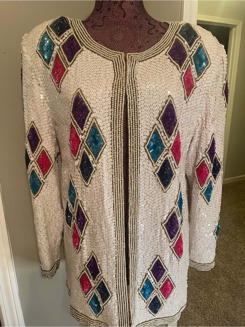 Stenay vintage sequin and pearl cardigan jacket w/ shoulder pads Size Large